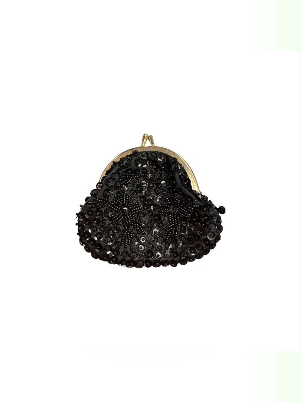 Black Sequin Beaded Clasp Evening Purse
